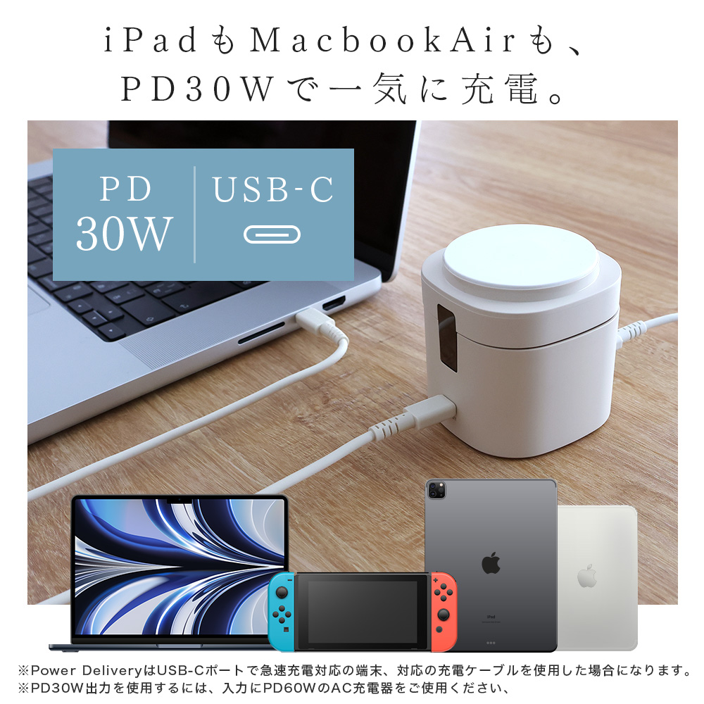色々充電できるPD30WのUSB-Cポート