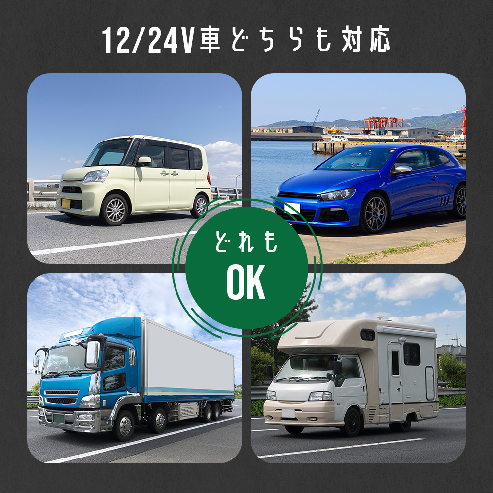 12/24V車どちらも対応